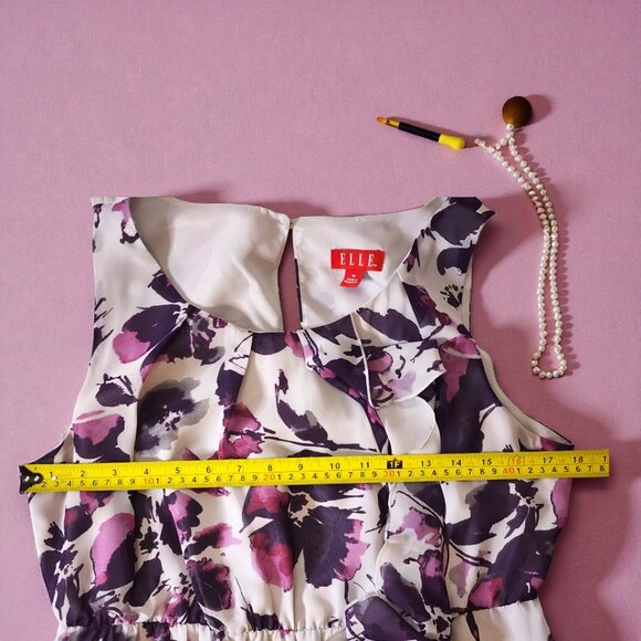 Elle Purple Watercolor Floral Sleeveless Ruffle Dress–Romantic Brunch Vibes Sz M - Picture 6 of 7